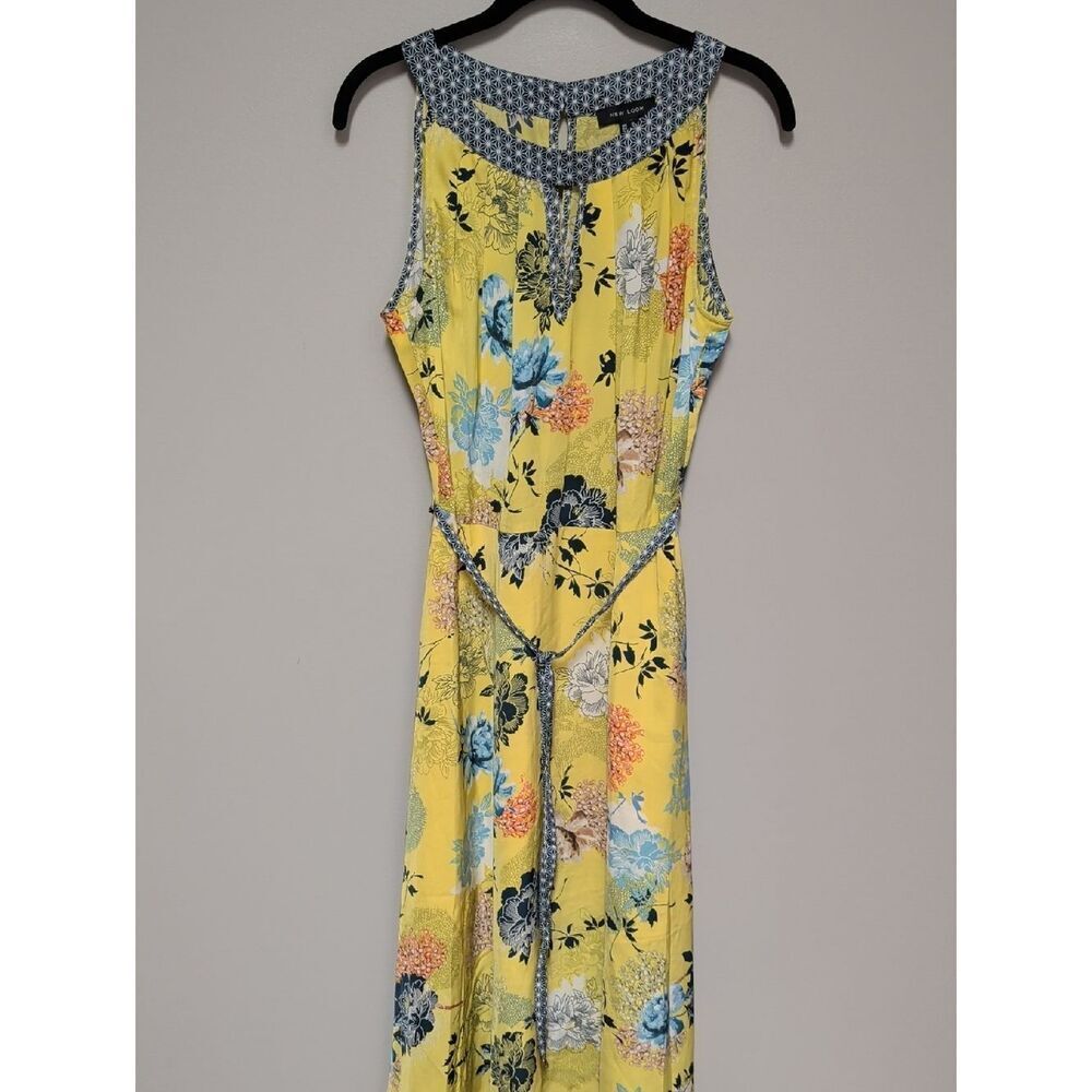 New Look Yellow Floral Maxi Dress with Blue Trim